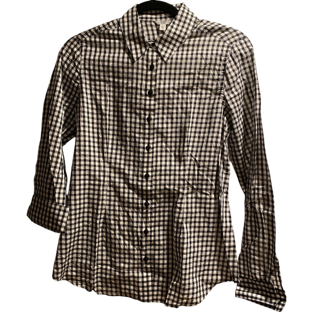 Guess  Black and White Checkered Button Down Long Sleeve Shirt